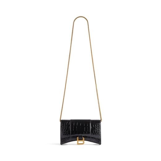 Balenciaga Portefeuille Avec Chaîne Hourglass pour Femme en Noir