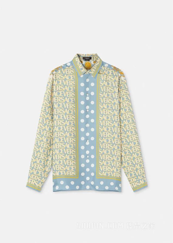 VERSACE || Chemise décontractée à logo intégral multicolore/bleu