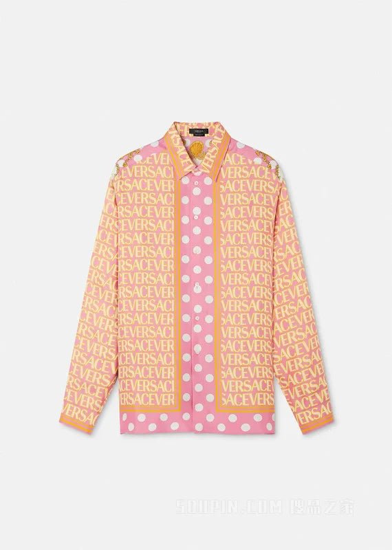 VERSACE || Chemise décontractée à logo intégral multicolore/rose