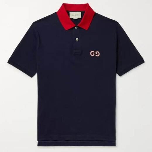 Gucci T-shirt polo en piqué de coton stretch à logo brodé - Bleu