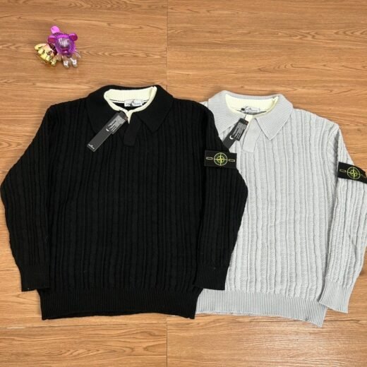 Stone Island Pull à col polo torsadé – Noir & Gris
