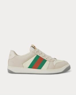 Baskets basses beiges en nubuck, maille et cuir à finitions en toile Gucci Screener