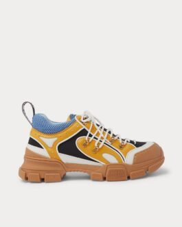Baskets basses jaunes Gucci Flashtrek en caoutchouc, cuir, maille et daim