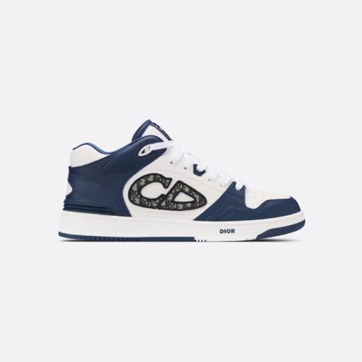 Dior Sneaker mi-montante en cuir de veau lisse bleu marine et blanc; jacquard Dior Oblique