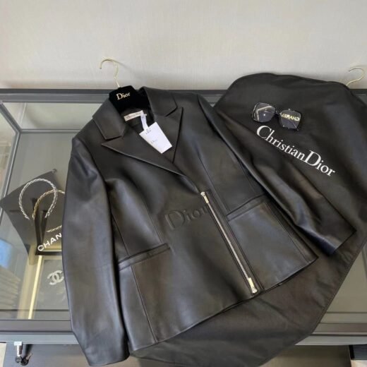 Dior Veste en cuir noir style manteau pour femme