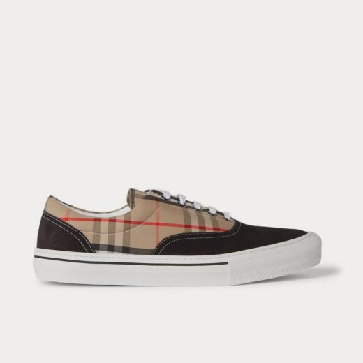 Burberry Baskets basses en daim et coton à carreaux beige – Beige / 35