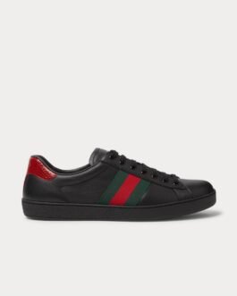 Baskets basses noires en cuir à finitions serpent d'eau Gucci Ace