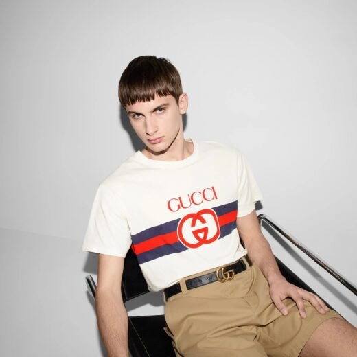 Gucci T-shirt en coton à logo GG entrelacé / Blanc