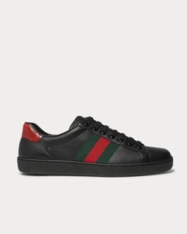 Baskets basses noires en cuir à finitions serpent Gucci Ace