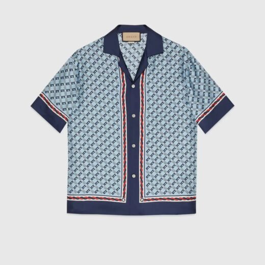 Gucci Chemise en soie à imprimé géométrique carré G