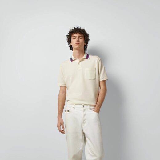 Gucci Polo en piqué de coton avec motif GG carré