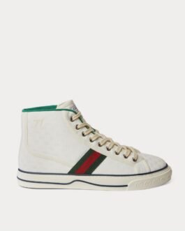Baskets montantes blanches Gucci Tennis 1977 en toile monogrammée à bordures en sangle