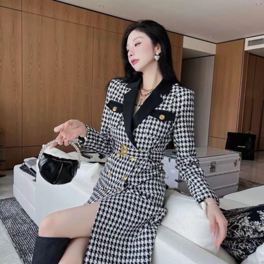 Balmain Robe blazer courte une pièce vintage à carreaux pour femme