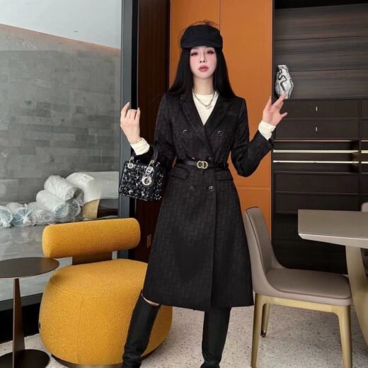Dior Trench-coat ceinturé en coton mélangé jacquard noir