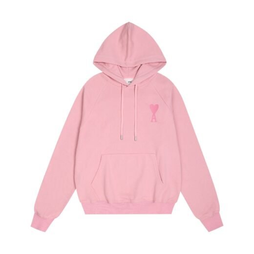 AMI Paris Sweat à capuche manches longues en laine rose/violet avec logo Heart
