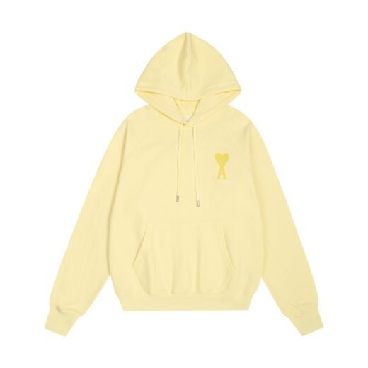 AMI Paris Sweat à capuche jaune pâle à manches longues en laine avec logo Heart