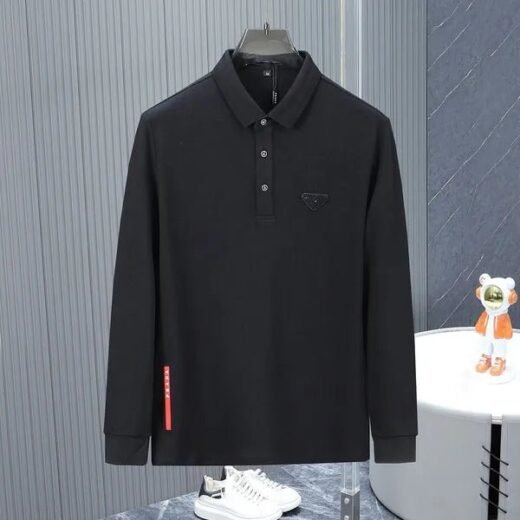 Prada Polo de luxe à manches longues en coton uni avec logo métallique