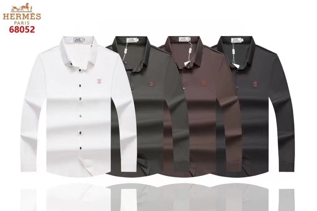 HERMES || Chemise décontractée à manches longues et élastique auto-texturée