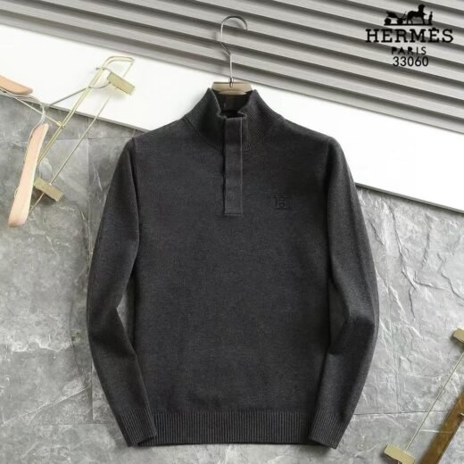Hermès Pull col montant Monogrammé gris