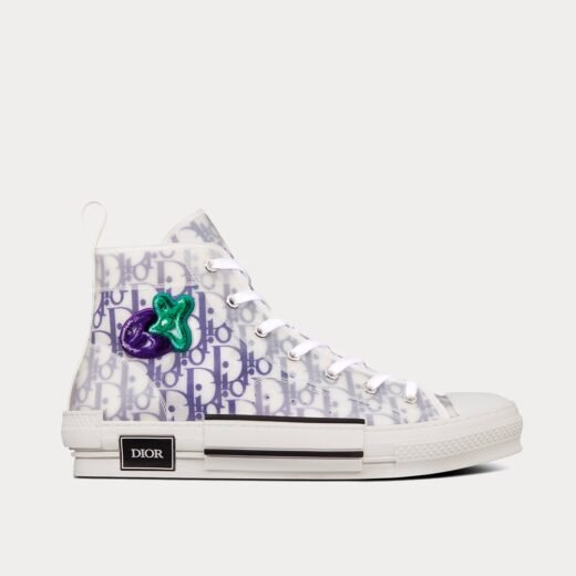 Dior Baskets montantes Oblique blanches et violettes avec patchs brodés Dior x Kenny Scharf B23