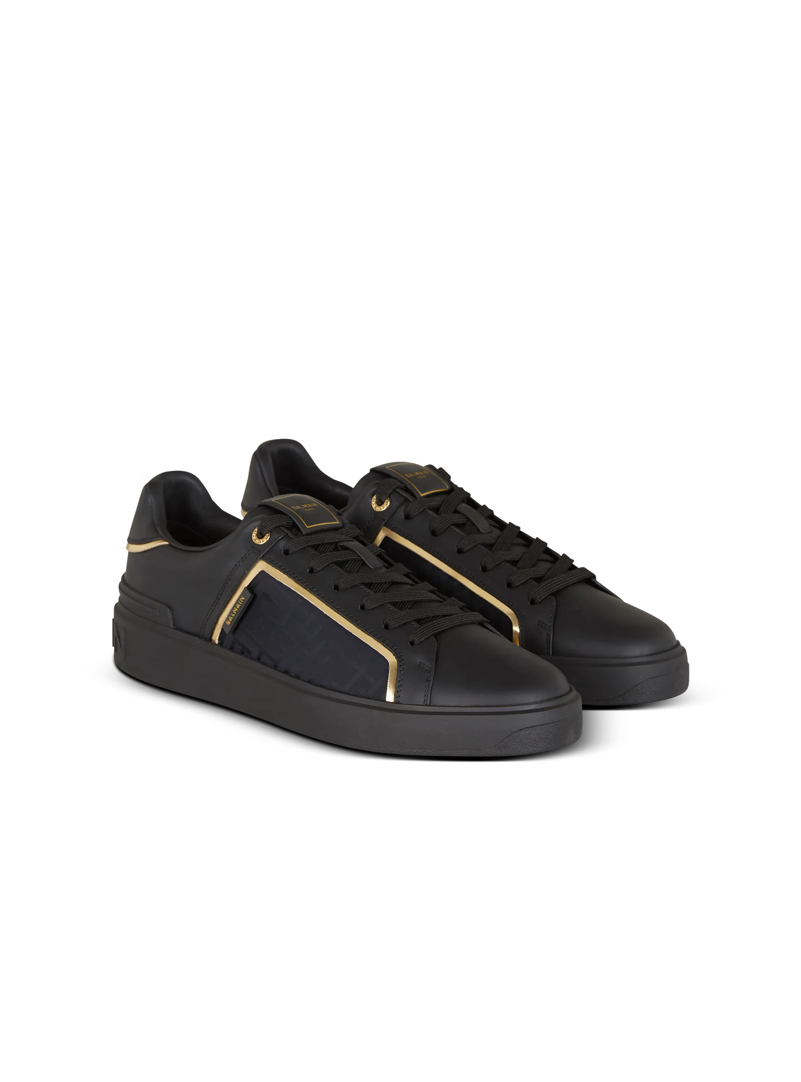 BALMAIN || Baskets B-Court en nylon et cuir monogrammés