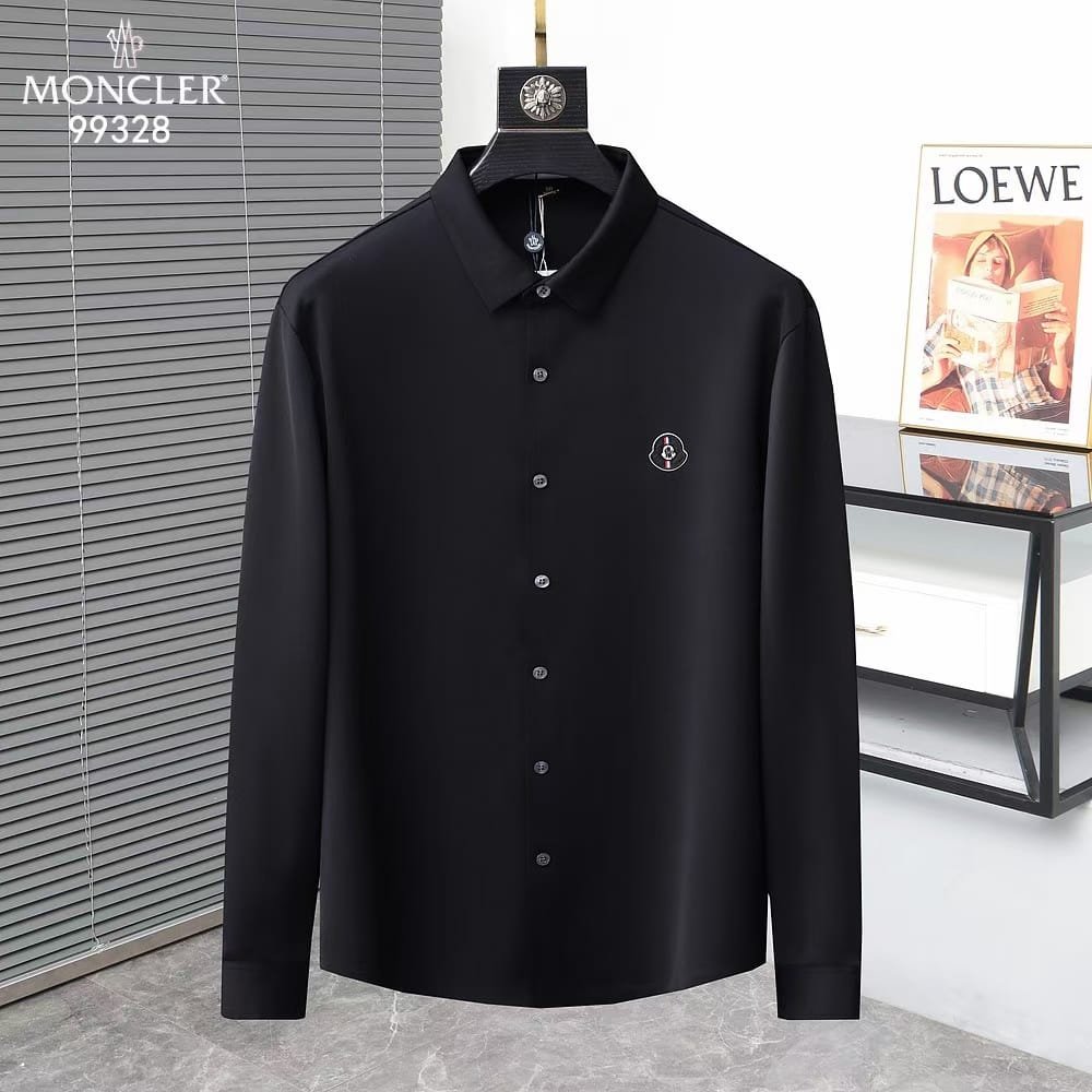 Chemise en popeline noire à motif monogramme