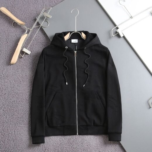 Burberry Sweat à capuche zippé en coton noir pour homme