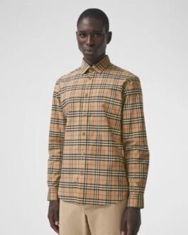 Chemise en coton stretch à carreaux beige archive