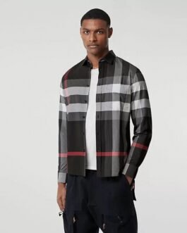 Chemise à carreaux en coton extensible noir archive