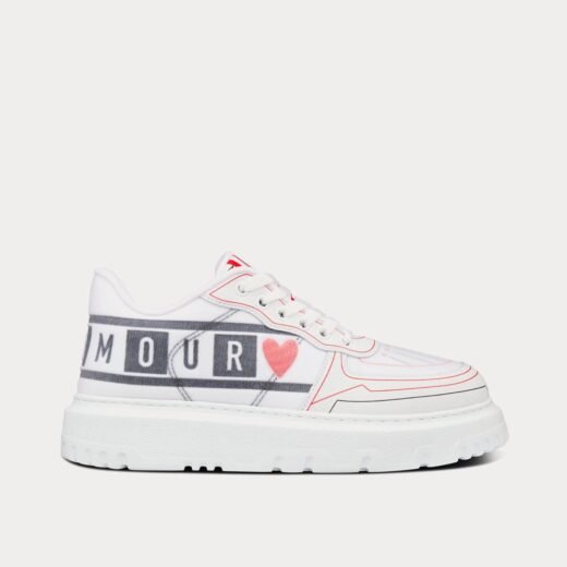 Dior Baskets basses Dioramour Dior Addict blanches, noires et rouges en cuir de veau et tissu technique D-Chess Heart