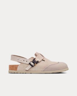 Mules Dior x Birkenstock Tokio en cuir de veau nubuck grège