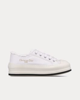 Baskets basses Dior Dioriviera Walk'n'Dior Platform en toile de coton blanche à franges et broderies