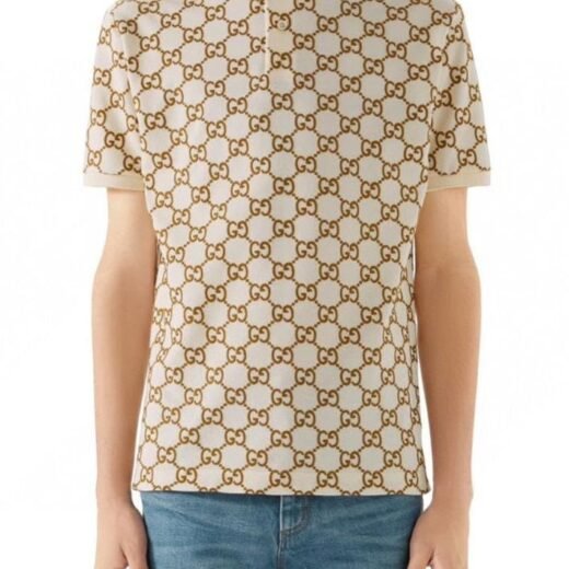 Gucci Polo beige en piqué de soie et de coton mélangés à monogramme GG pour homme