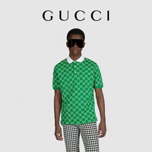 Gucci T-shirt polo en coton et soie à imprimé intégral logo GG / Vert