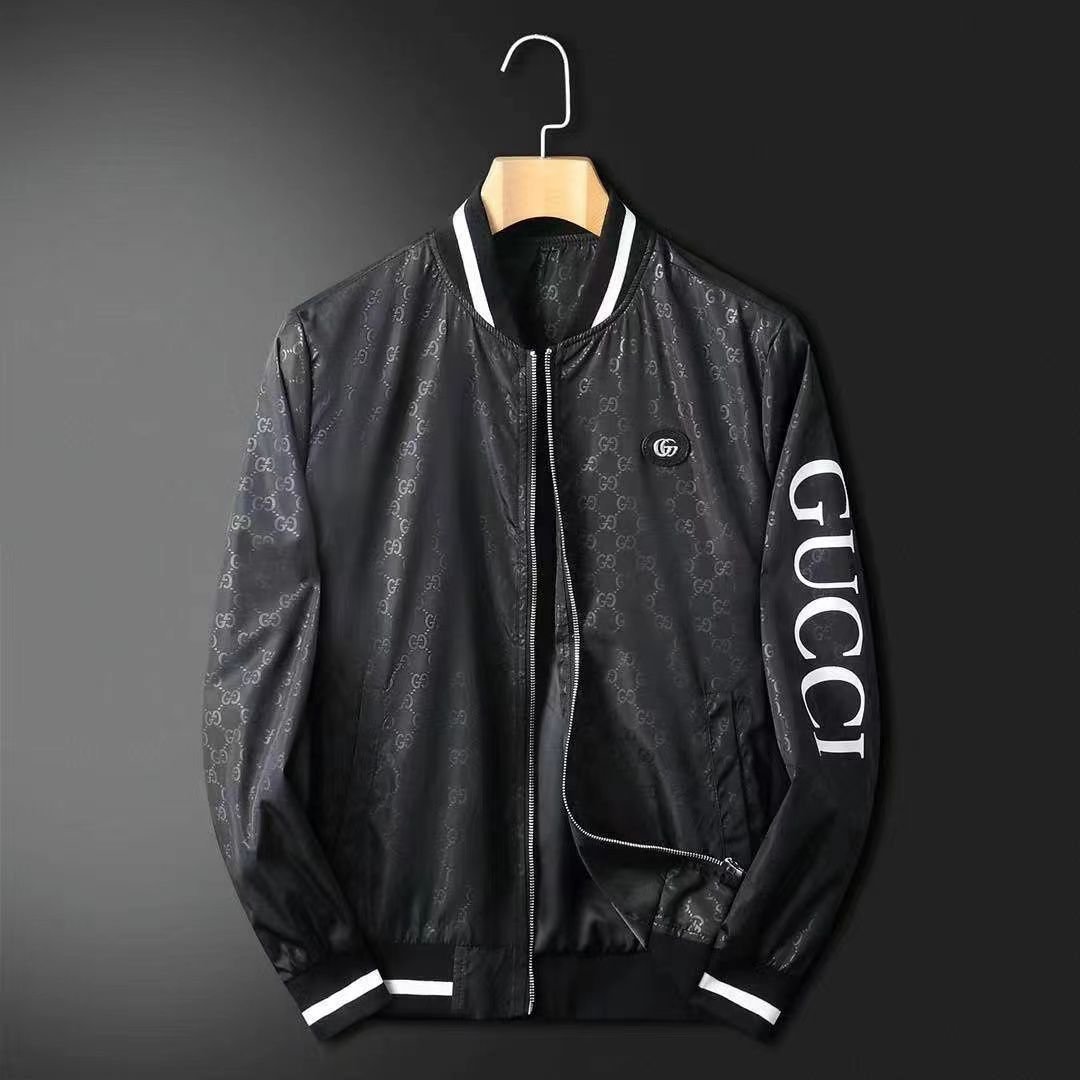 Blouson aviateur doublé avec logo imprimé GUCCI pour homme - NOIR