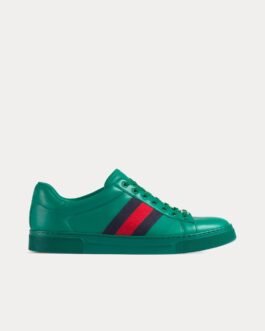Baskets basses en cuir vert Gucci Ace avec bande Web