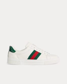 Baskets basses Gucci Ace en cuir blanc/vert/rouge avec bande Web
