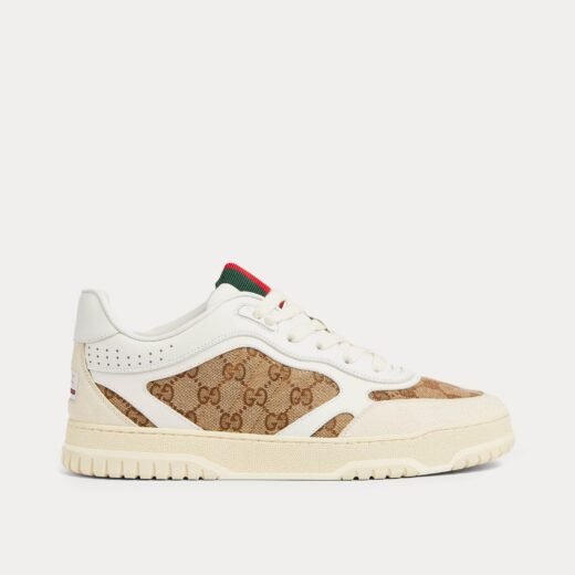 Gucci Baskets basses blanches Re-Web en cuir et toile GG originale – 35
