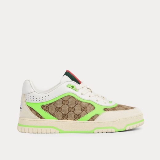 Gucci Baskets basses Re-Web en cuir et toile GG originales blanches/vertes – 35