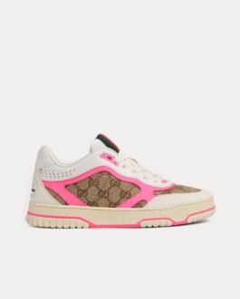 Baskets basses Gucci Re-Web en cuir et toile GG originales blanches/roses