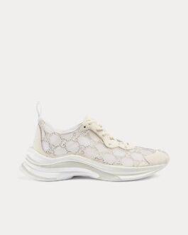 Baskets basses blanches Gucci Run GG Crystal Mesh