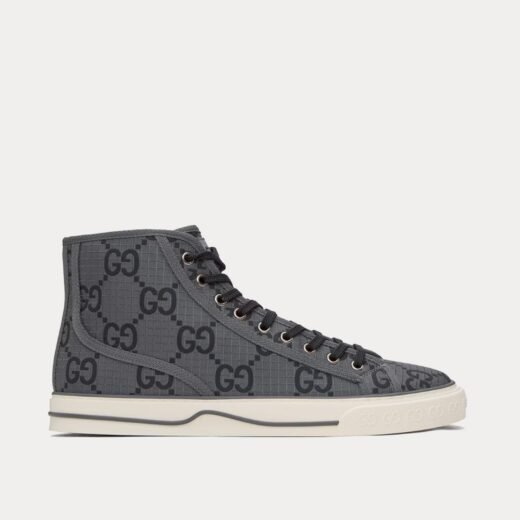 Gucci Baskets montantes Tennis 1977 GG en polyester recyclé gris foncé/noir – 35