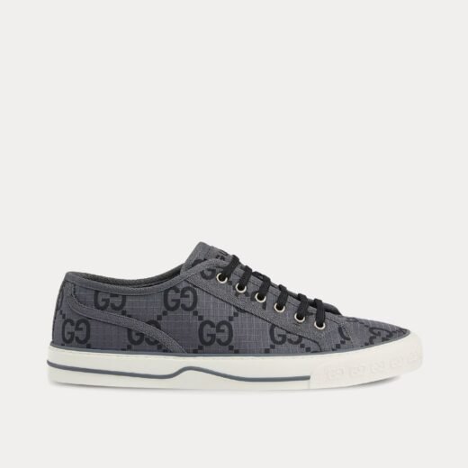 Gucci Baskets basses Tennis 1977 GG en polyester recyclé gris foncé/noir – 35