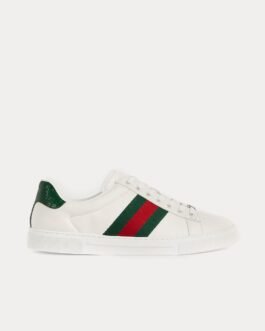 Baskets basses Gucci Ace en cuir blanc/vert/rouge avec bande Web