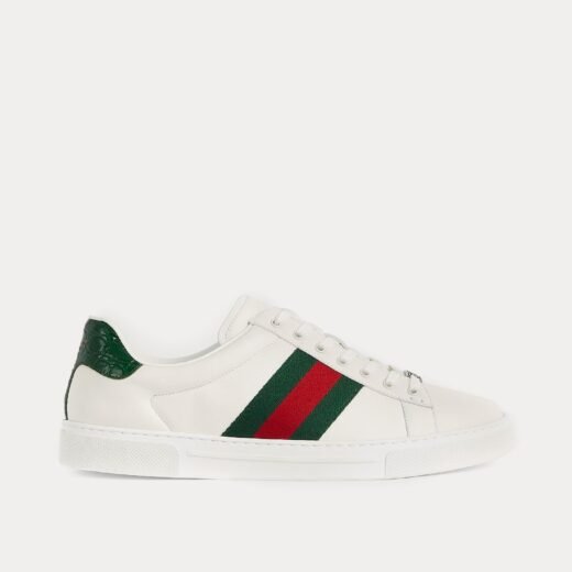 Gucci Baskets basses Ace en cuir blanc/vert/rouge avec bande Web – 35