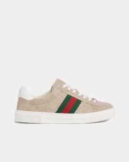 Baskets basses Gucci Ace avec bande Web GG en daim avoine
