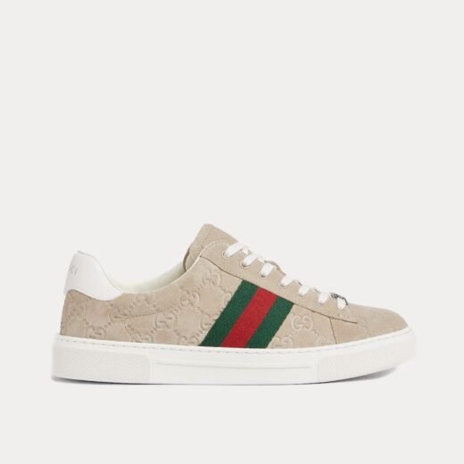 Gucci Baskets basses Ace avec bande Web GG en daim avoine – 35
