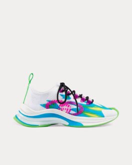 Baskets basses Gucci Run Flame Print blanches, bleues et vertes