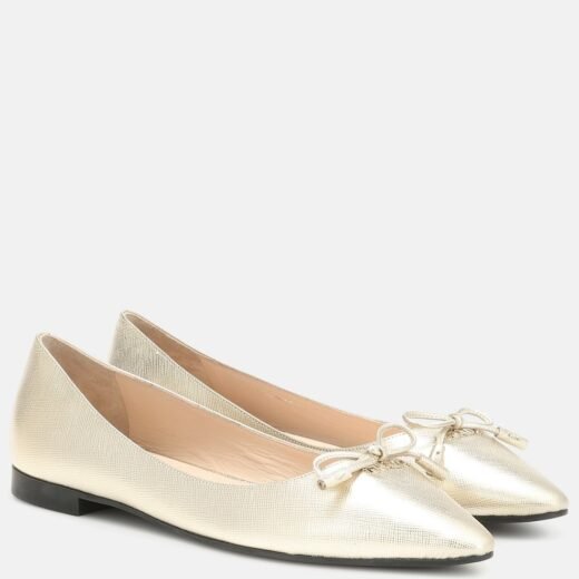 Prada Ballerines en cuir Saffiano métallisé
