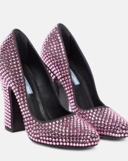 Escarpins Prada Rosa en satin noir avec cristaux scintillants pour soirées élégantes